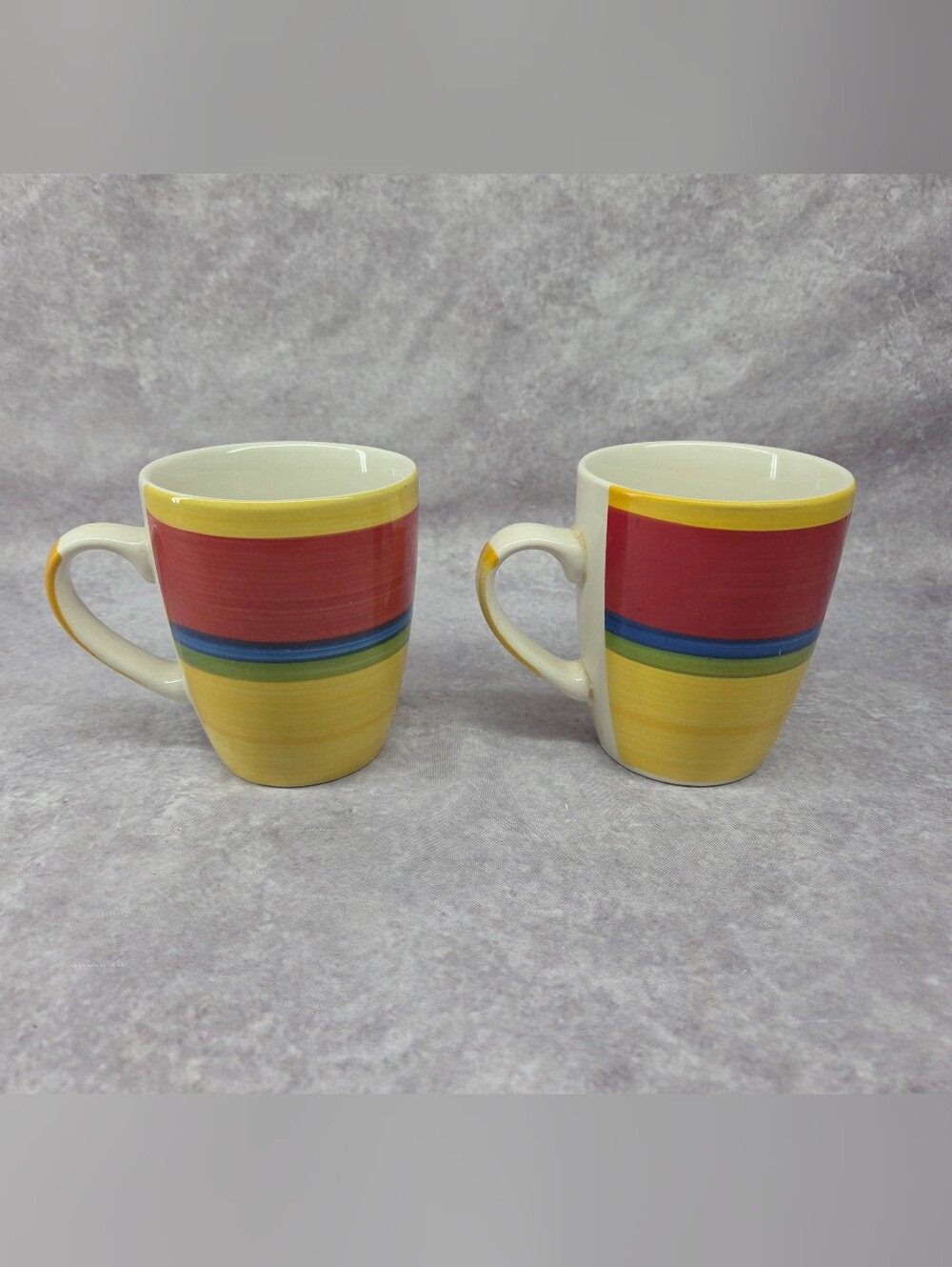 Royal Norfolk Colorful Striped 14oz Coffee Mugs  Red Yellow Green Blue